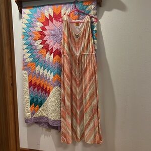 Ruby Rd Multicolor Sleeveless VNeck Maxi Dress with Drawstring size PL